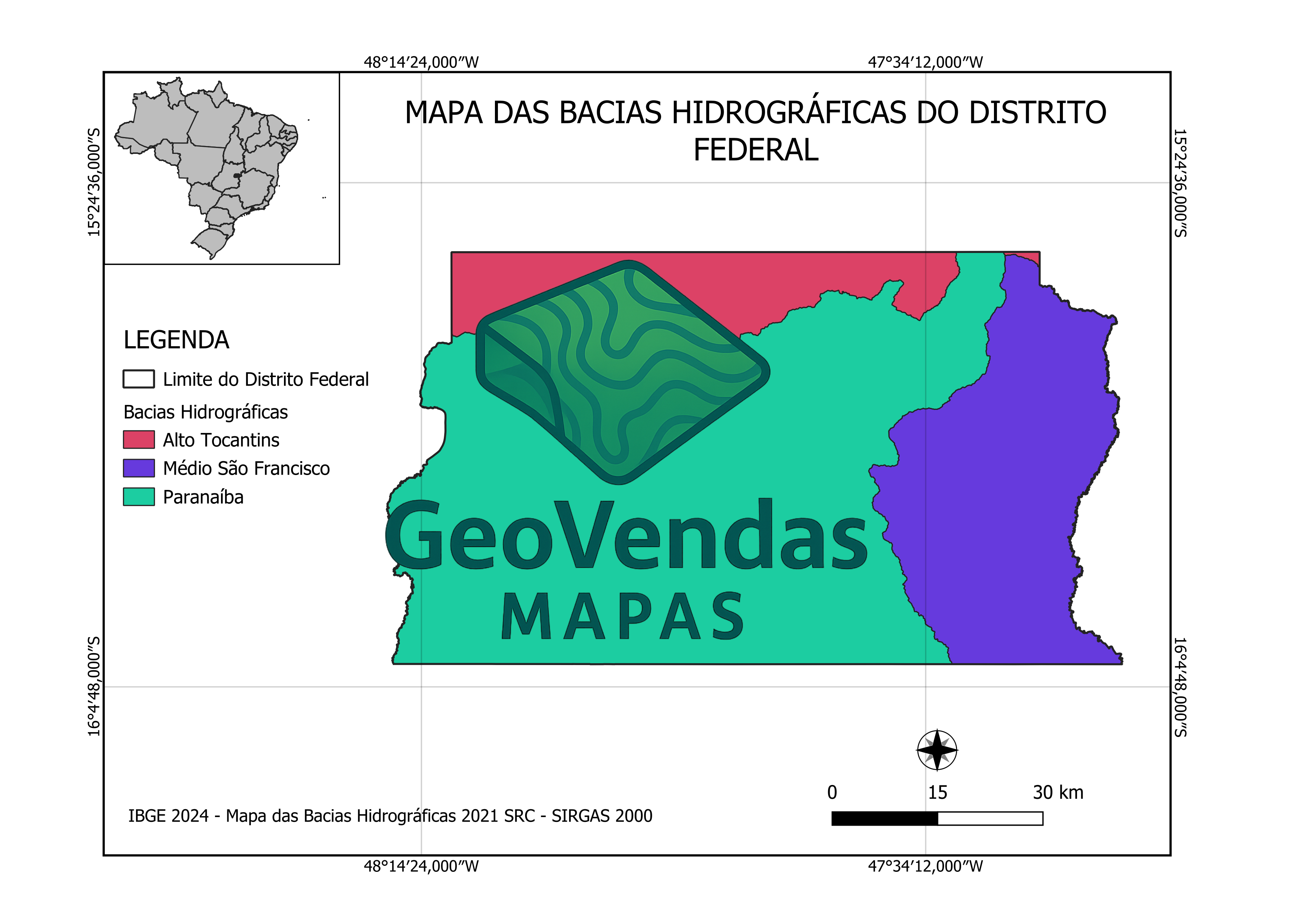 Mapa das Bacias hidrográficas do Distrito Federal